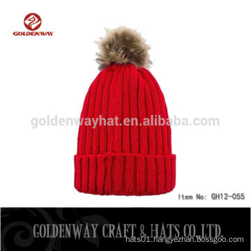 Fashion red winter hats with pom poms